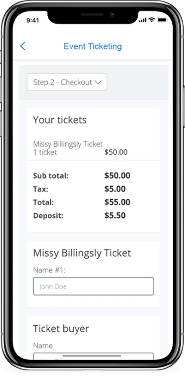 Event Ticketing screen