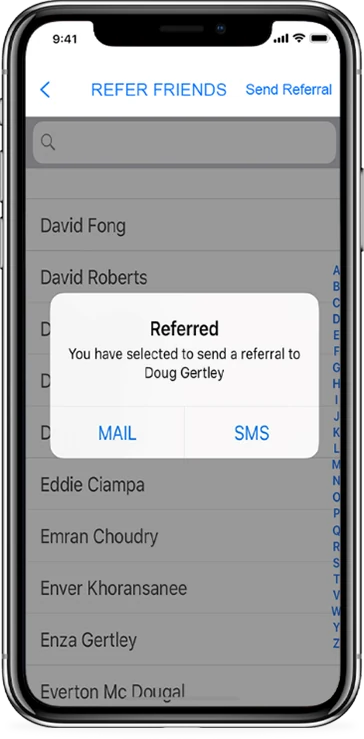 Refer a Friend screen